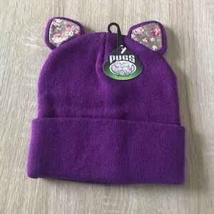 NWT … PUGS “Floral Earred” Purple Beanie Hat
